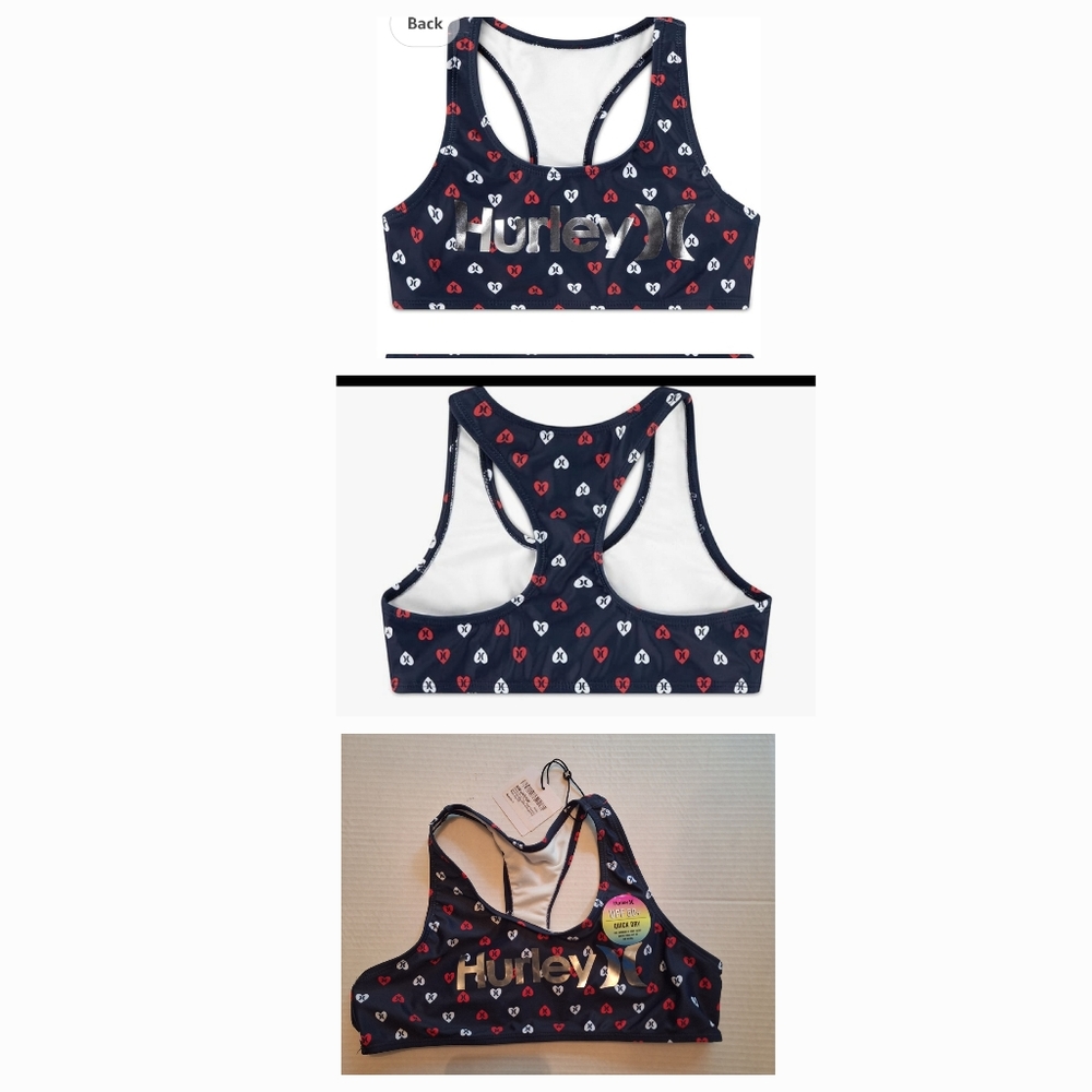 Hurley Swim TOP Bikini Tank Racerback Red Whit Blue Patriotic Sz 16